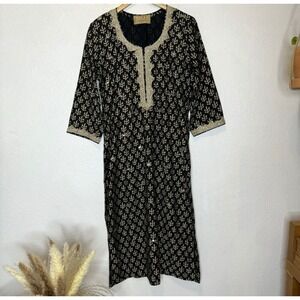 Kalki Kurta Tunic Dress Chocolate Brown Gold Sequin Accents Lined Handcrafted